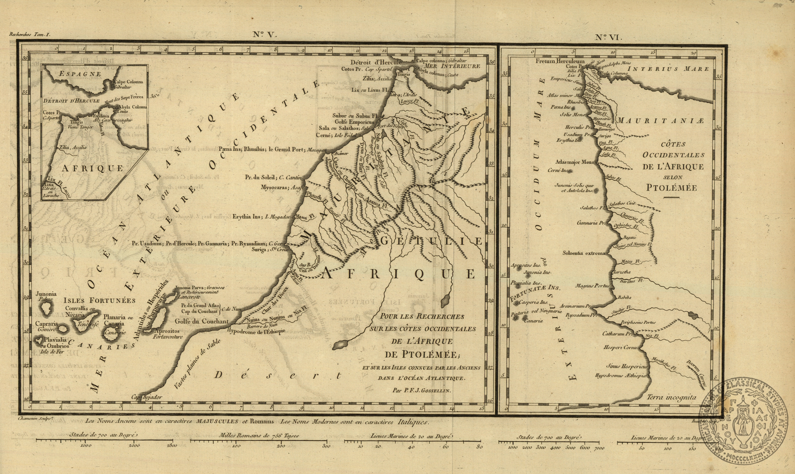 Pour les recherches sur les cotes occidentales de l'Afrique de Ptolemee…
Cotes occidentales de l'Afrique selon Ptolemee